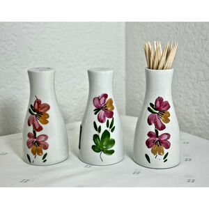 Vintage FRANCO POZZI Ceramic Salt &‎ Pepper Shakers Toothpick Holder ITALY